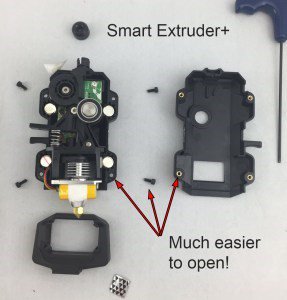 4 болта дают возможность легко открыть корпус Smart Extruder 4 болта дают возможность легко открыть корпус Smart Extruder
